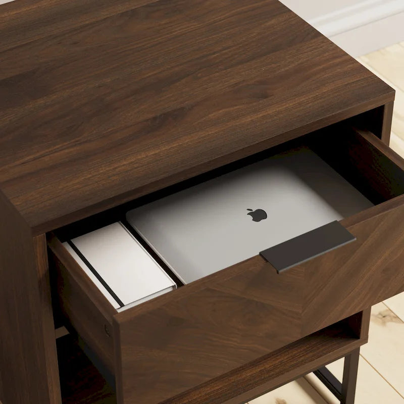 Table de chevet noyer/noir et blanc avec tiroir et étagère ouverte, simple ou lot de 2