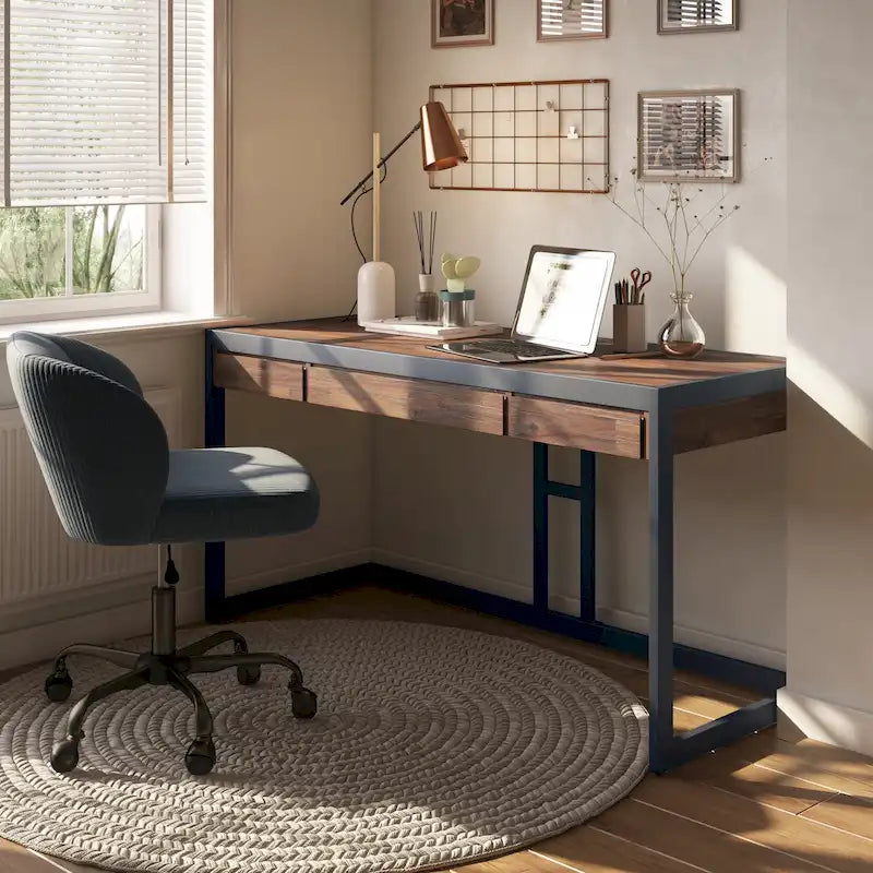 Bureau industriel individuel – Bois d'acacia et cadre en métal, plusieurs coloris