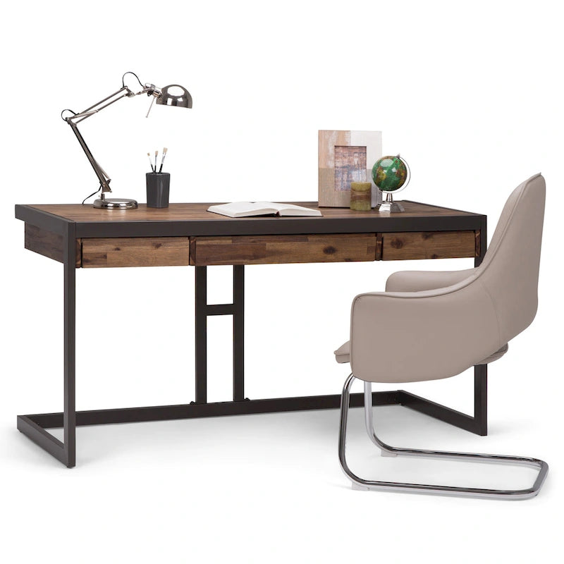 Bureau industriel individuel – Bois d'acacia et cadre en métal, plusieurs coloris