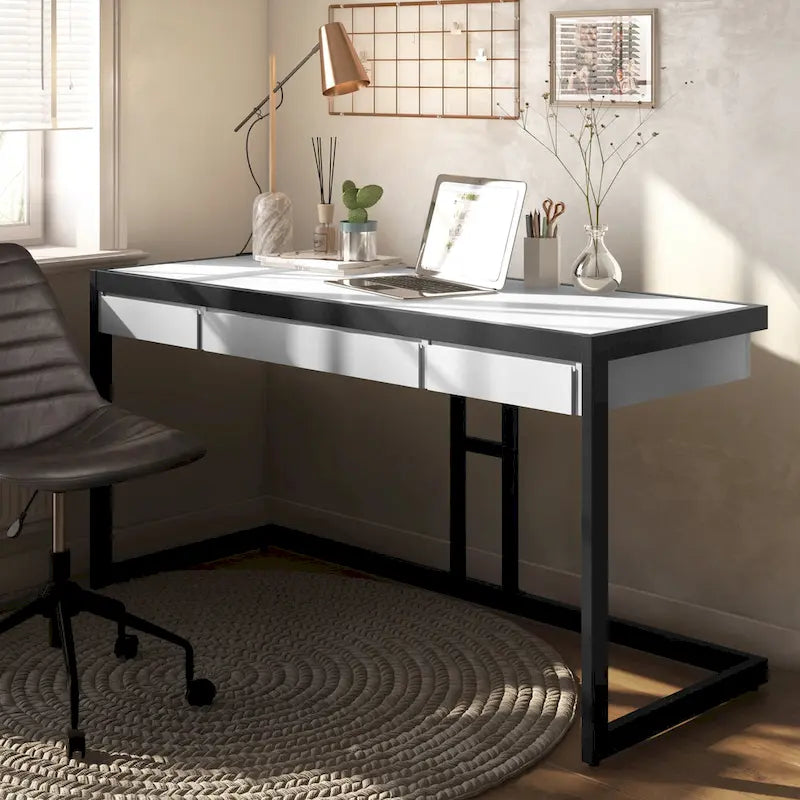 Bureau industriel individuel – Bois d'acacia et cadre en métal, plusieurs coloris