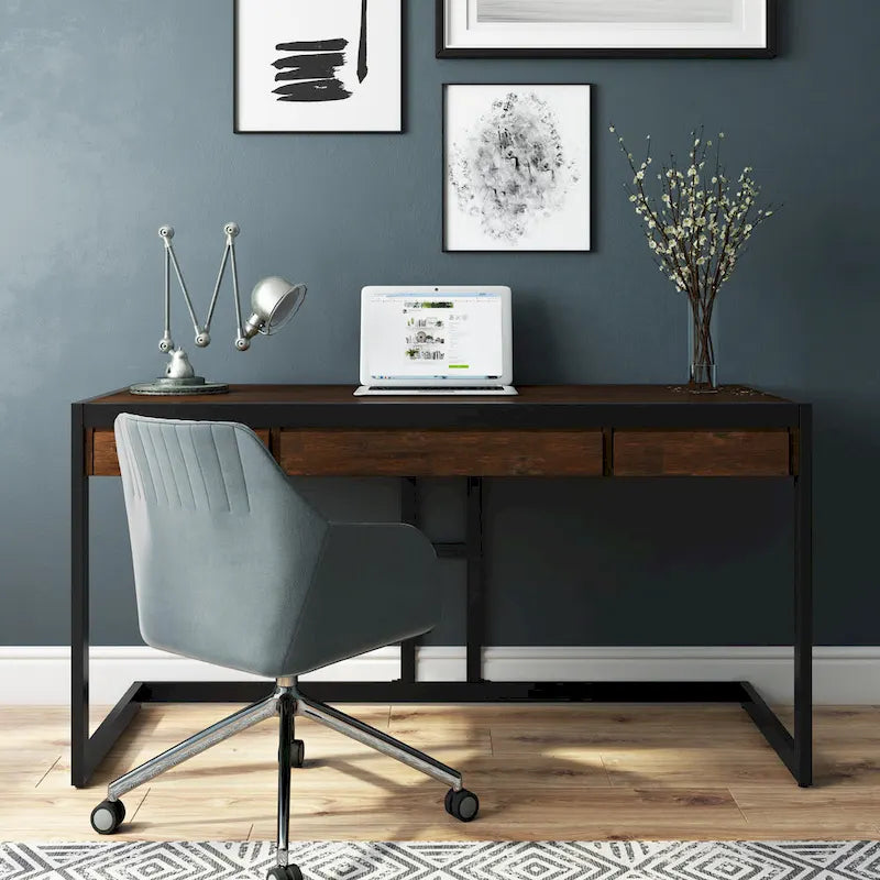 Bureau industriel individuel – Bois d'acacia et cadre en métal, plusieurs coloris