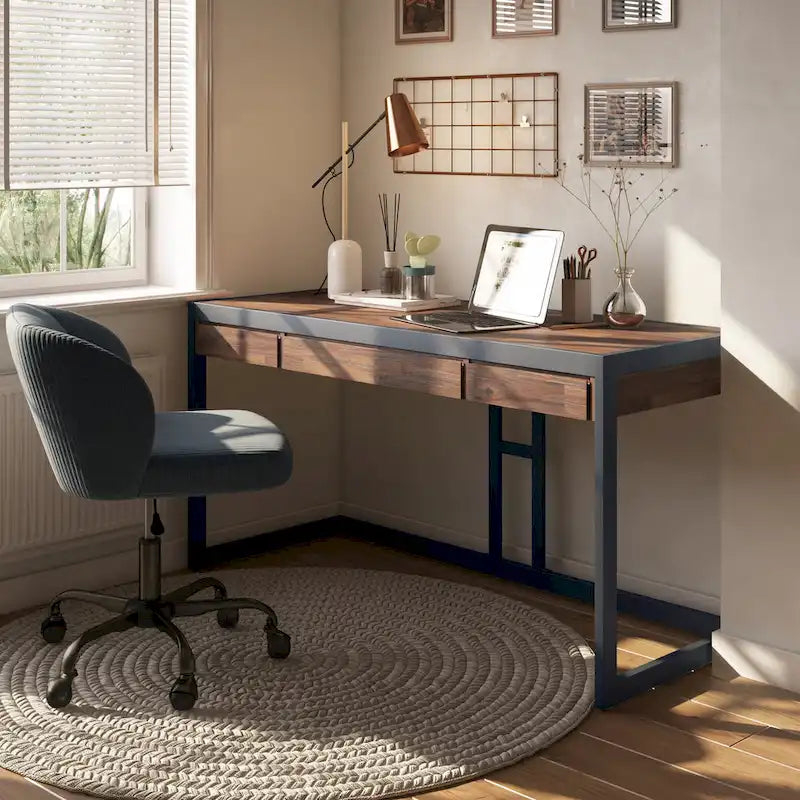 Bureau industriel individuel – Bois d'acacia et cadre en métal, plusieurs coloris