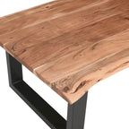 Table basse rectangulaire en acacia à bords bruts marron et noir avec piétement luge en métal