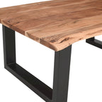 Table basse rectangulaire en acacia à bords bruts marron et noir avec piétement luge en métal