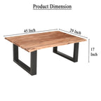 Table basse rectangulaire en acacia à bords bruts marron et noir avec piétement luge en métal