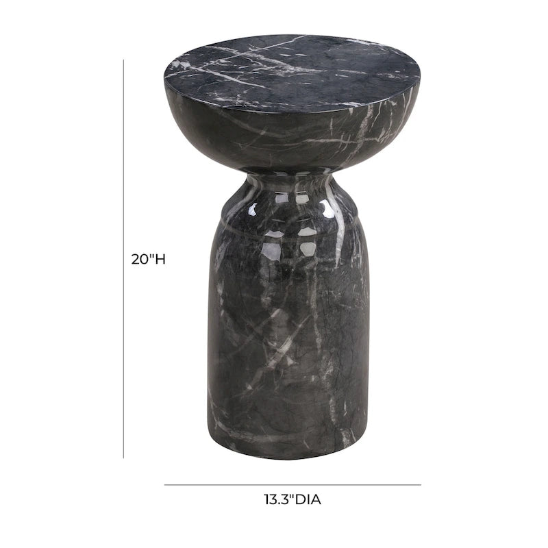 Table d'appoint ronde en marbre noir pour 1 personne