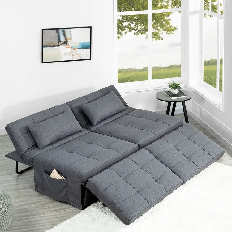 Pouf convertible 4-en-1, Lin, Gris / Crème / Blanc / Noir, Unité et Lot de 2