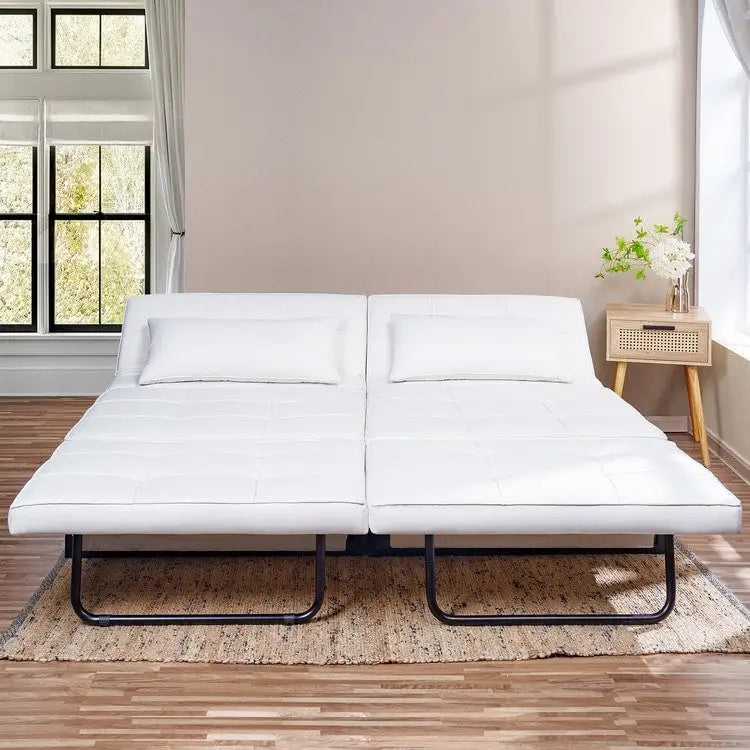 Pouf convertible 4-en-1, Lin, Gris / Crème / Blanc / Noir, Unité et Lot de 2