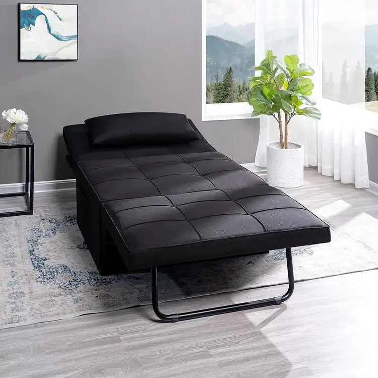 Pouf convertible 4-en-1, Lin, Gris / Crème / Blanc / Noir, Unité et Lot de 2