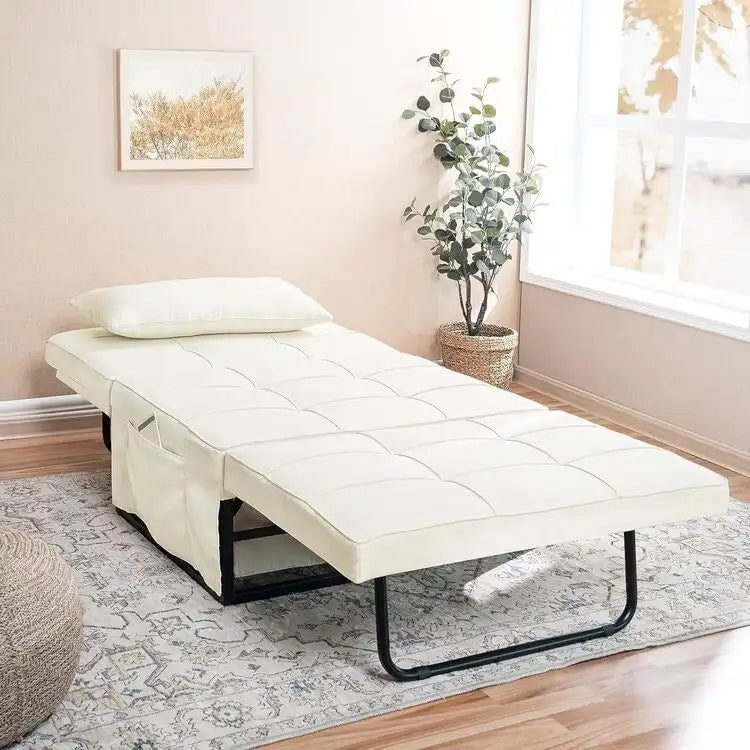 Pouf convertible 4-en-1, Lin, Gris / Crème / Blanc / Noir, Unité et Lot de 2