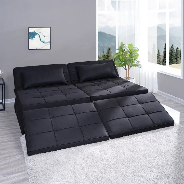 Pouf convertible 4-en-1, Lin, Gris / Crème / Blanc / Noir, Unité et Lot de 2