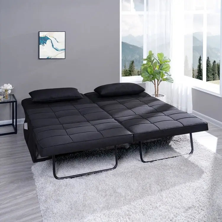 Pouf convertible 4-en-1, Lin, Gris / Crème / Blanc / Noir, Unité et Lot de 2