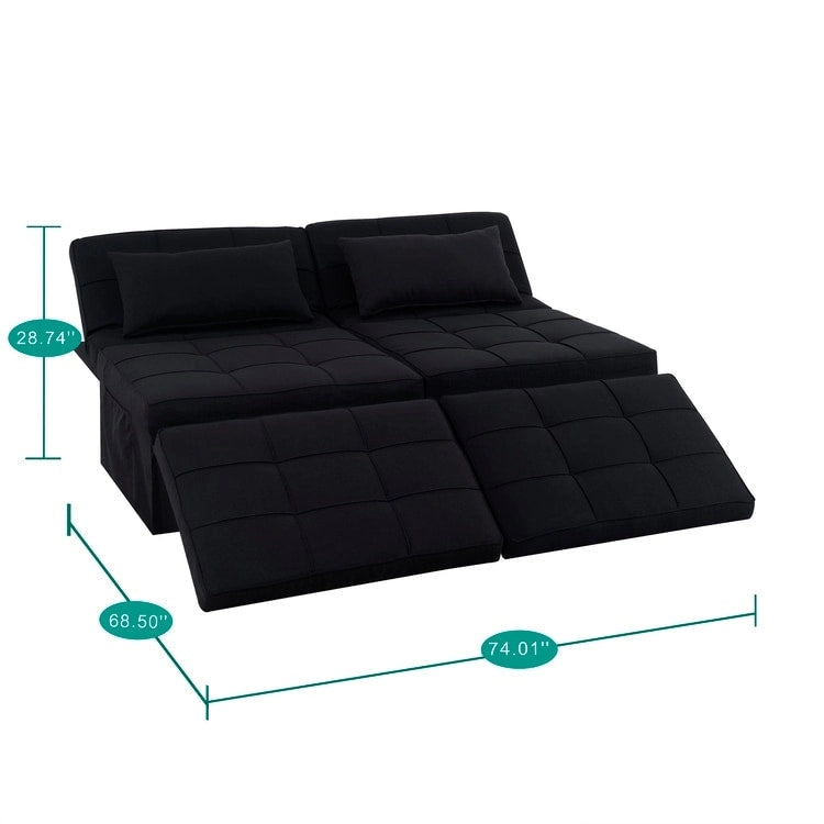 Pouf convertible 4-en-1, Lin, Gris / Crème / Blanc / Noir, Unité et Lot de 2