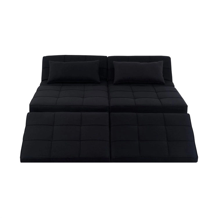 Pouf convertible 4-en-1, Lin, Gris / Crème / Blanc / Noir, Unité et Lot de 2