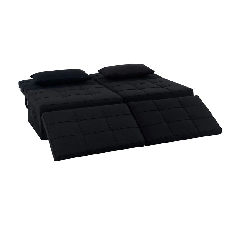 Pouf convertible 4-en-1, Lin, Gris / Crème / Blanc / Noir, Unité et Lot de 2