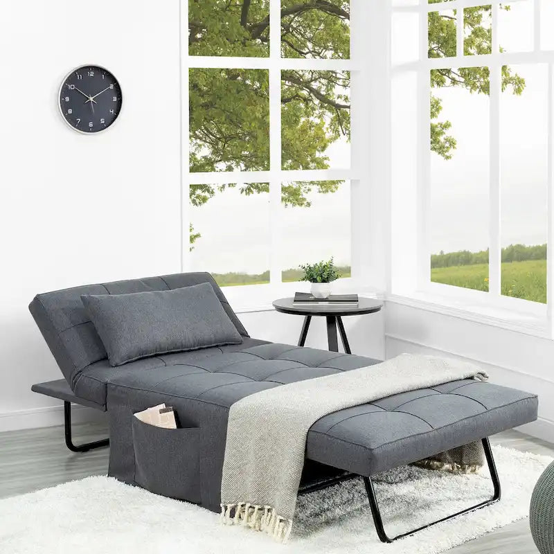 Pouf convertible 4-en-1, Lin, Gris / Crème / Blanc / Noir, Unité et Lot de 2