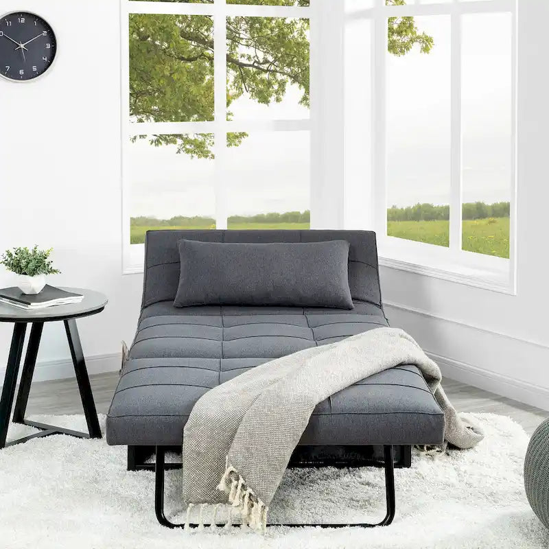 Pouf convertible 4-en-1, Lin, Gris / Crème / Blanc / Noir, Unité et Lot de 2