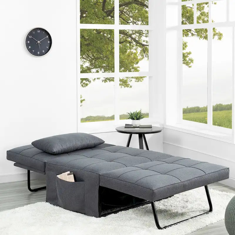 Pouf convertible 4-en-1, Lin, Gris / Crème / Blanc / Noir, Unité et Lot de 2