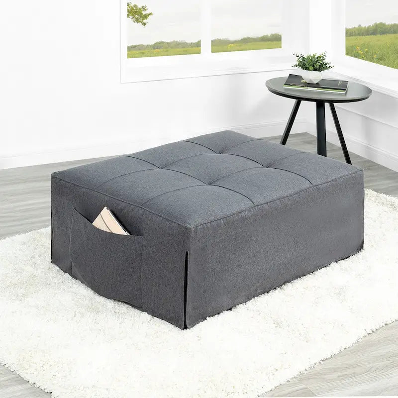 Pouf convertible 4-en-1, Lin, Gris / Crème / Blanc / Noir, Unité et Lot de 2