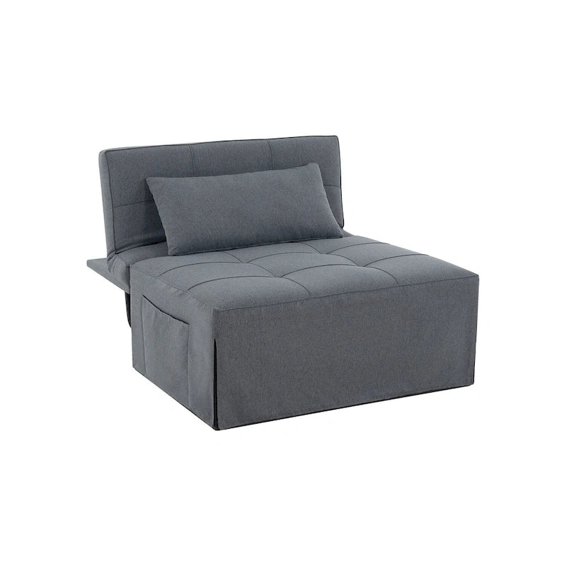 Pouf convertible 4-en-1, Lin, Gris / Crème / Blanc / Noir, Unité et Lot de 2