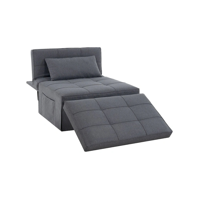 Pouf convertible 4-en-1, Lin, Gris / Crème / Blanc / Noir, Unité et Lot de 2