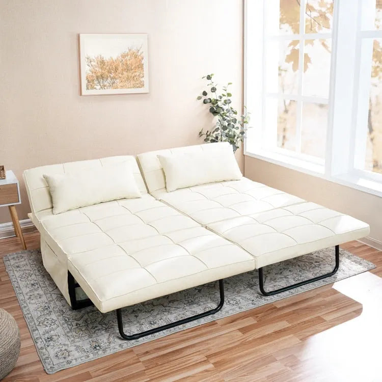 Pouf convertible 4-en-1, Lin, Gris / Crème / Blanc / Noir, Unité et Lot de 2