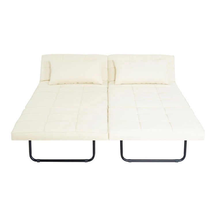 Pouf convertible 4-en-1, Lin, Gris / Crème / Blanc / Noir, Unité et Lot de 2