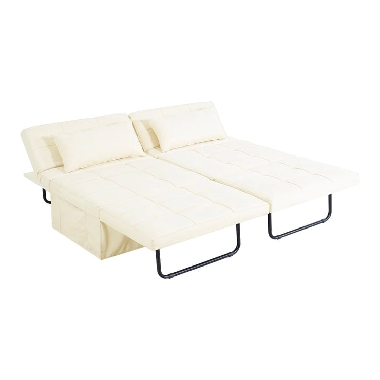 Pouf convertible 4-en-1, Lin, Gris / Crème / Blanc / Noir, Unité et Lot de 2
