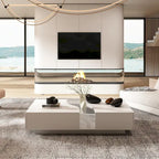 Table Basse Blanche 2 Tiroirs avec Éclairage LED 7 Couleurs – 55.1W