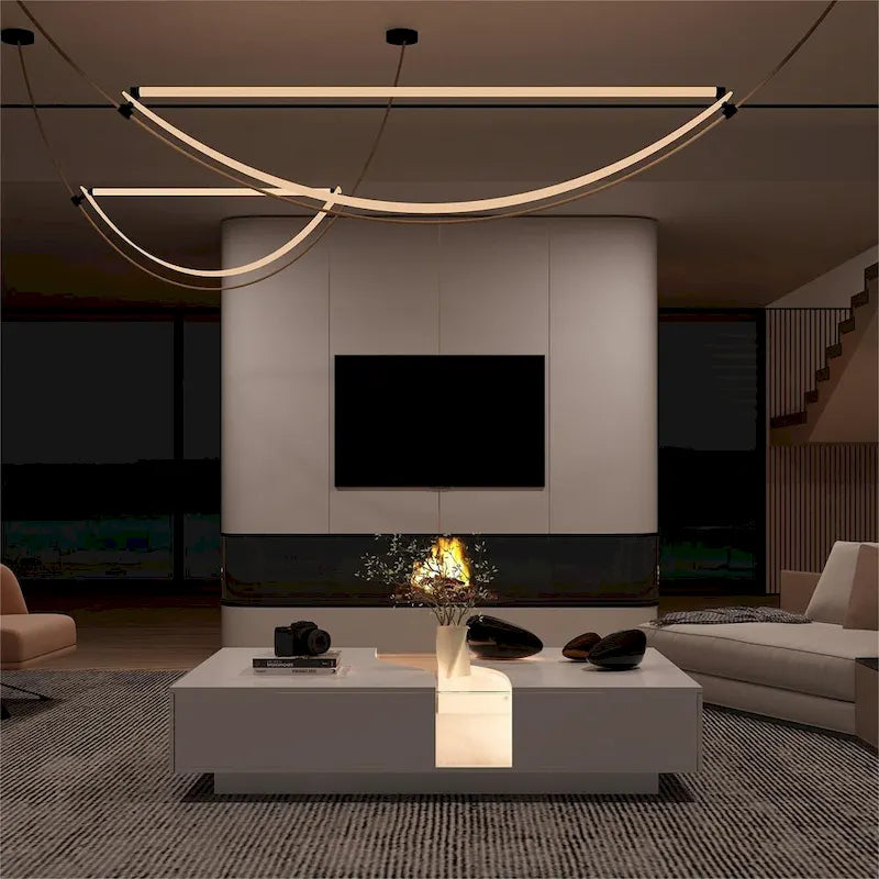 Table Basse Blanche 2 Tiroirs avec Éclairage LED 7 Couleurs – 55.1W