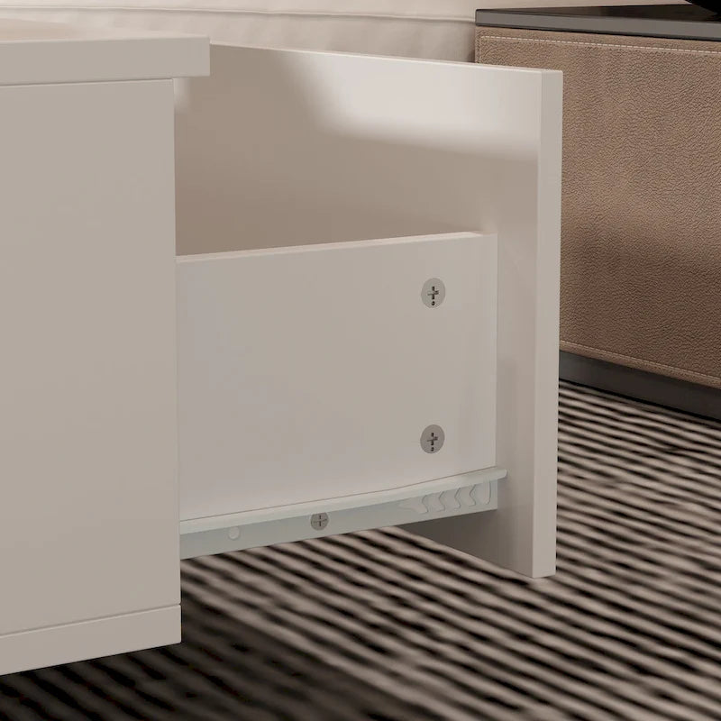 Table Basse Blanche 2 Tiroirs avec Éclairage LED 7 Couleurs – 55.1W