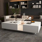 Table Basse Blanche 2 Tiroirs avec Éclairage LED 7 Couleurs – 55.1W