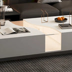 Table Basse Blanche 2 Tiroirs avec Éclairage LED 7 Couleurs – 55.1W