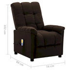 Fauteuil inclinable de massage en tissu marron, 1 place, 29,1" x 39" x 40,2"