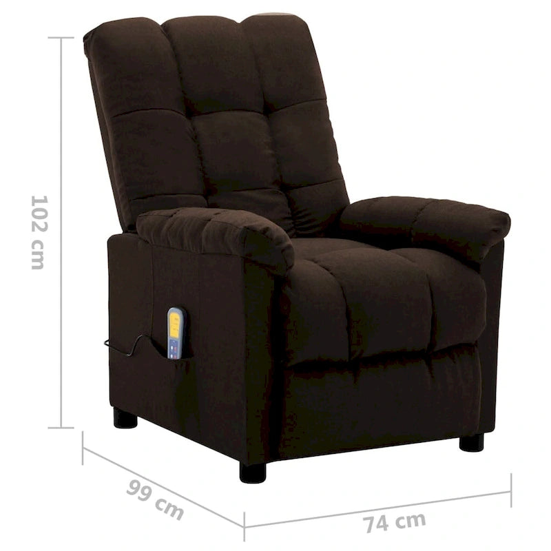 Fauteuil inclinable de massage en tissu marron, 1 place, 29,1" x 39" x 40,2"