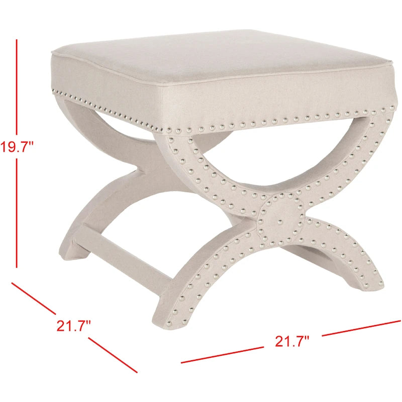 Banc ottoman à piétement en X – Rembourré en lin | Détails cloutés | 1 place | 7 coloris