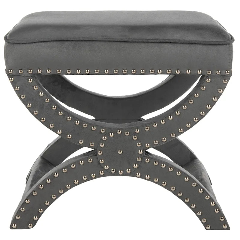Banc ottoman à piétement en X – Rembourré en lin | Détails cloutés | 1 place | 7 coloris