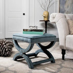 Banc ottoman à piétement en X – Rembourré en lin | Détails cloutés | 1 place | 7 coloris