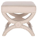 Banc ottoman à piétement en X – Rembourré en lin | Détails cloutés | 1 place | 7 coloris