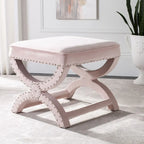 Banc ottoman à piétement en X – Rembourré en lin | Détails cloutés | 1 place | 7 coloris