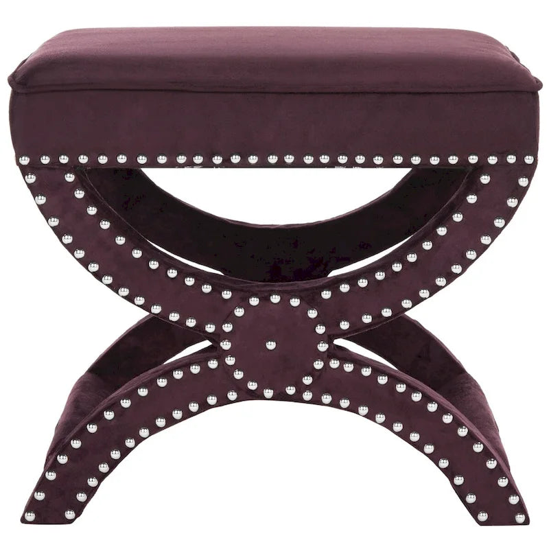 Banc ottoman à piétement en X – Rembourré en lin | Détails cloutés | 1 place | 7 coloris