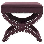 Banc ottoman à piétement en X – Rembourré en lin | Détails cloutés | 1 place | 7 coloris