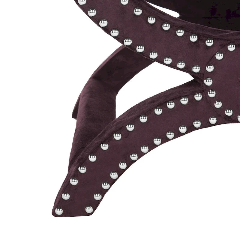 Banc ottoman à piétement en X – Rembourré en lin | Détails cloutés | 1 place | 7 coloris