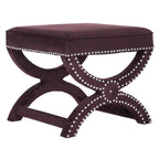 Banc ottoman à piétement en X – Rembourré en lin | Détails cloutés | 1 place | 7 coloris