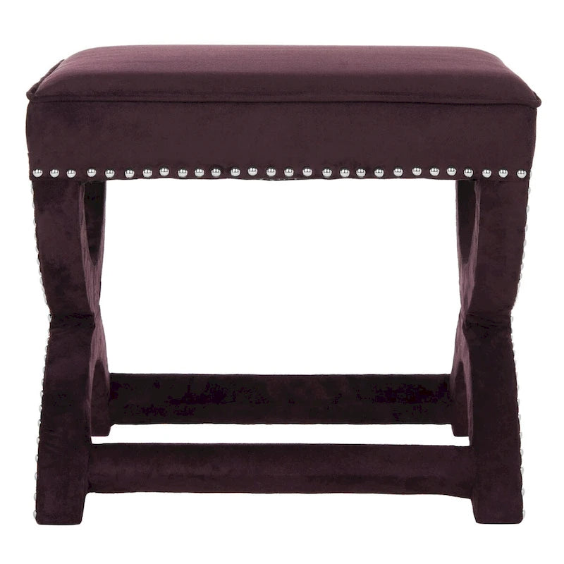 Banc ottoman à piétement en X – Rembourré en lin | Détails cloutés | 1 place | 7 coloris