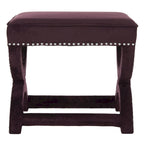Banc ottoman à piétement en X – Rembourré en lin | Détails cloutés | 1 place | 7 coloris