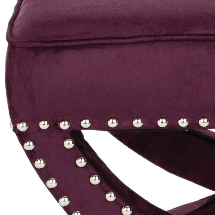 Banc ottoman à piétement en X – Rembourré en lin | Détails cloutés | 1 place | 7 coloris