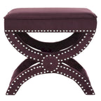 Banc ottoman à piétement en X – Rembourré en lin | Détails cloutés | 1 place | 7 coloris