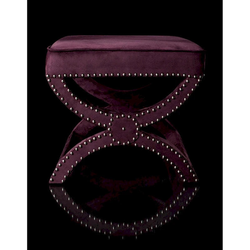 Banc ottoman à piétement en X – Rembourré en lin | Détails cloutés | 1 place | 7 coloris