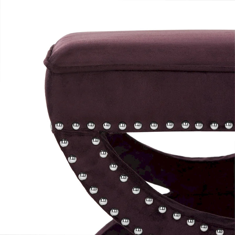 Banc ottoman à piétement en X – Rembourré en lin | Détails cloutés | 1 place | 7 coloris